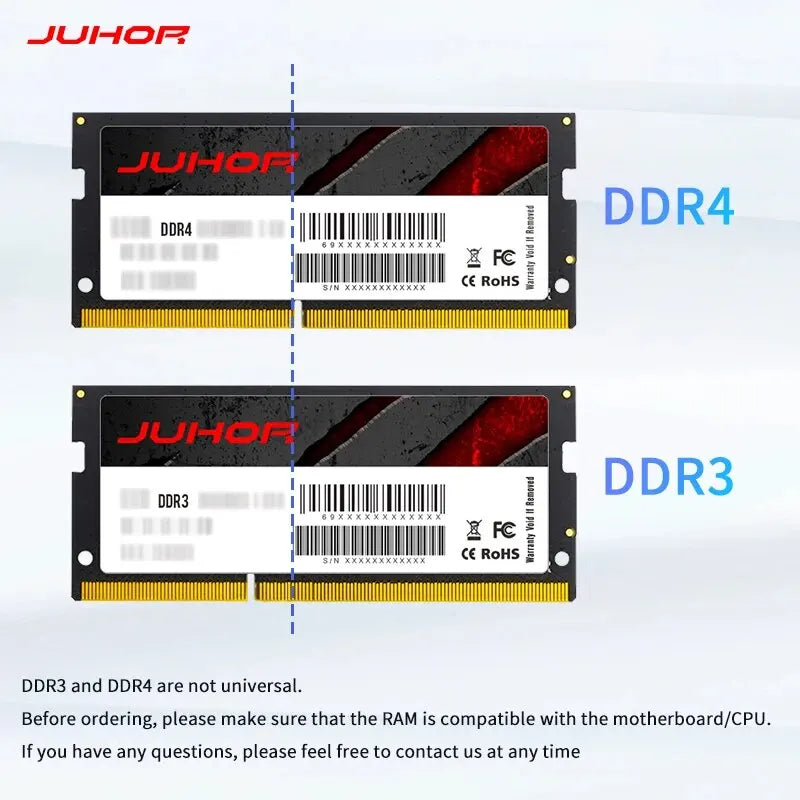 JUHOR Memoria Ram DDR4 8GB 16GB 2666mhz 3200mhz DDR3 8GB 1600mhz Sodimm Notebook High Performance Laptop Memory