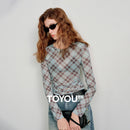 TOYOUTH Women Mesh Printed Sheer T-Shirts 2026 Spring New Trendy Niche Waist-Cinched American Y2K Crop Tops