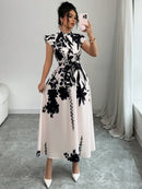 Women's elegant black and white dress, suitable for work, dates and vacations