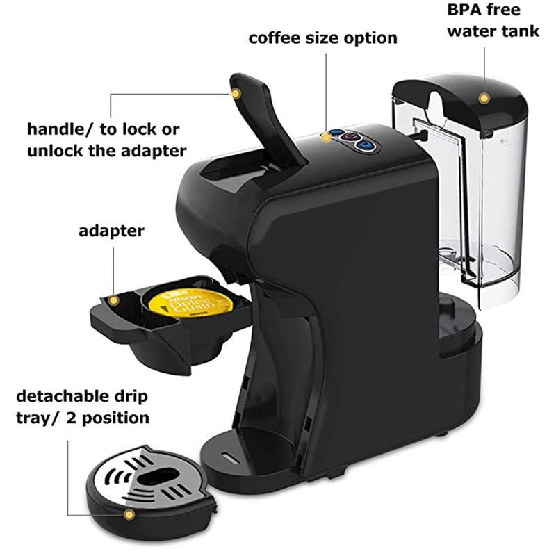 Espresso Capsule Coffee Machine Maker 1600W 19 Bar 3in1 Multiple Cafetera  Pod Coffee Maker Dolce Milk&Nxpresso &Powder