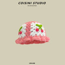 2024 New Korean-Japanese Hand Buckle Crochet Bucket Hat Spring and Autumn Winter Sun Hat Female Cherry Designer Bob Basin Hat