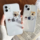 Lustige Cartoon Arbeitende Katzen und Hunde Klare Handyhülle für iPhone 15 14 13 12 11 Pro Max Mini XR X 14Plus Dünne Weiche Silikonhülle