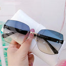 Fashion Rimless Sunglasses Women Luxury Vintage Irregular Trimming Sun Glasses Lady Shades Gradient Eyewear Green UV400