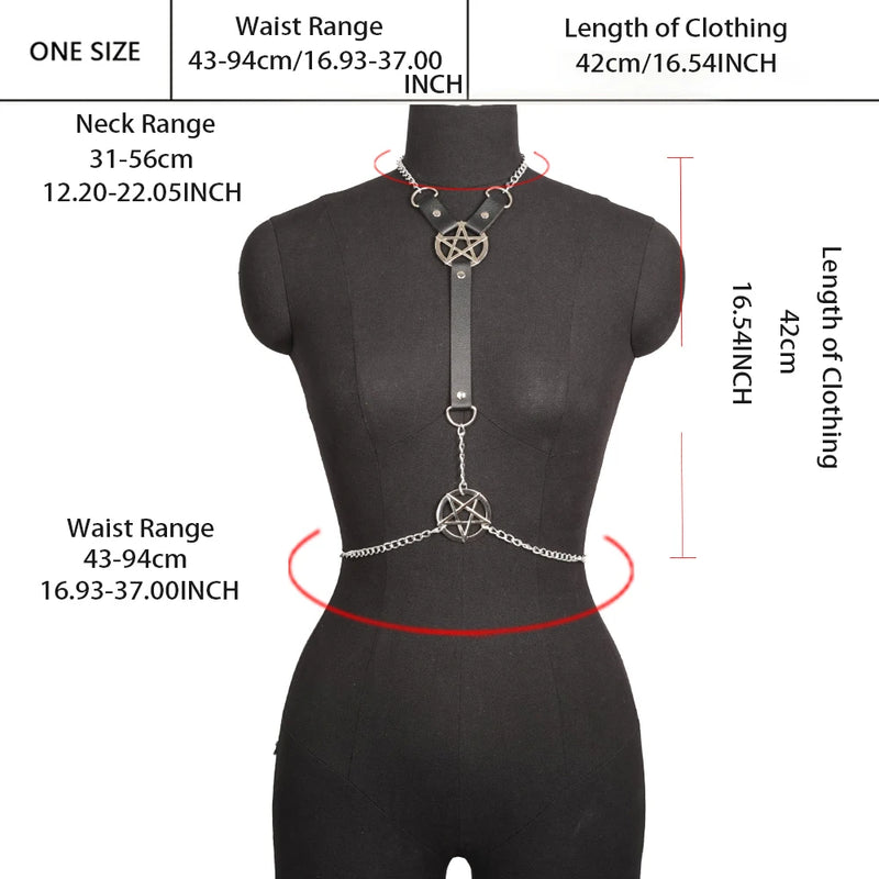 Women Leather Harness Waist Belt Star Decor Fashion Harness Belt For Party Gothic Chain Decorative Harness Clothing Accessoly