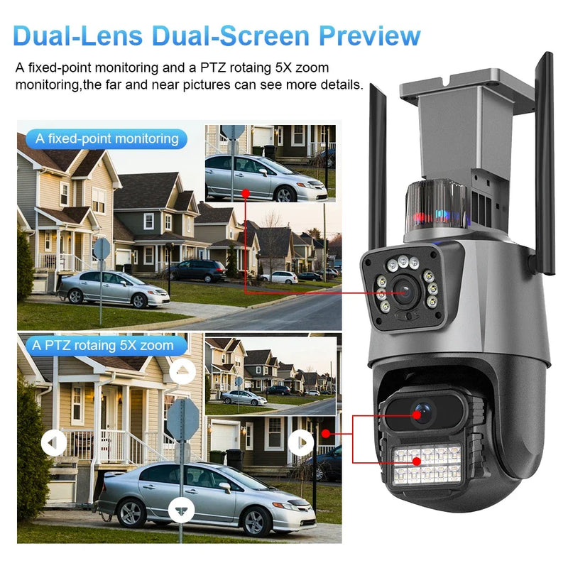 4K 8MP Dual Lens Dual Screen IP Camera Wifi Waterproof Color IR Night Vision Auto Tracking Wifi Surveillance Cameras ICSEE App