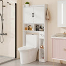 Vabches Over the Toilet Storage Cabinet White Bathroom Organizer with Grooved Striped Door&Toilet Paper Holder Wood Toilet Rack