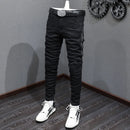 High Street Fashion Men Jeans Black Elastic Stretch Skinny Fit Ripped Jeans Men Zipper Designer Hip Hop Denim Punk Pants Hombre