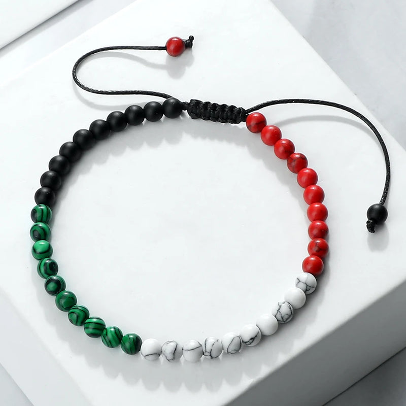 Palestine Flag String Bracelet Red Black White Green Rope Braided Bangle Christmas Gift UAE Kuwait Natural Stone Beads Bracelets