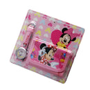 New Disney Children Cartoon Wallet Watch Set Spiderman Mickey Minnie Watches Kids Students Birthday Gifts Quartz Leather Clock