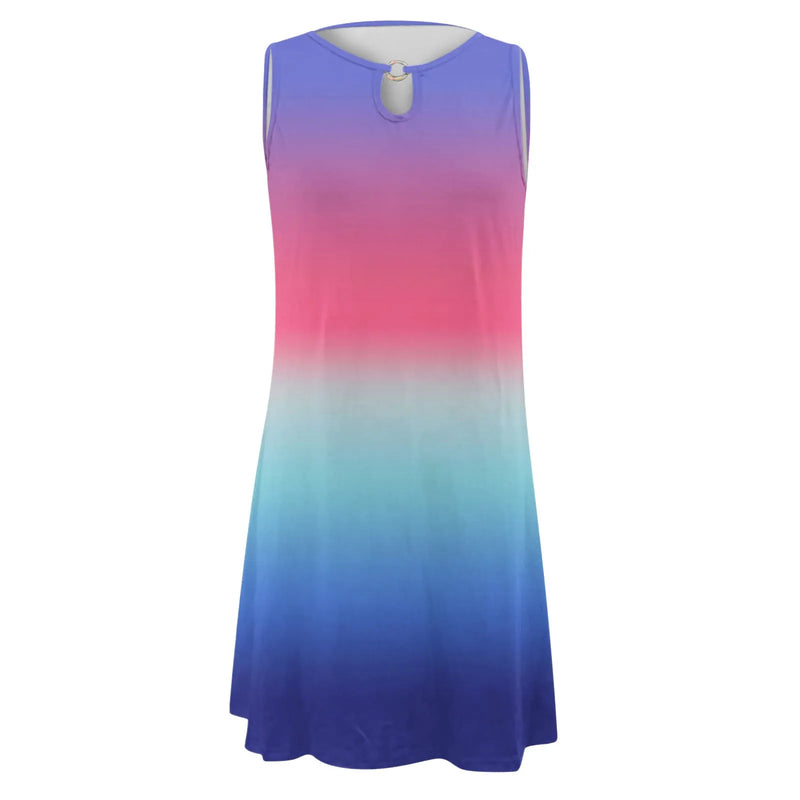 Women Beach Dress Summer Sundress Loose Sleeveless Floral Print Dress V Neck Hollow Beach Elegant Mini Dress
