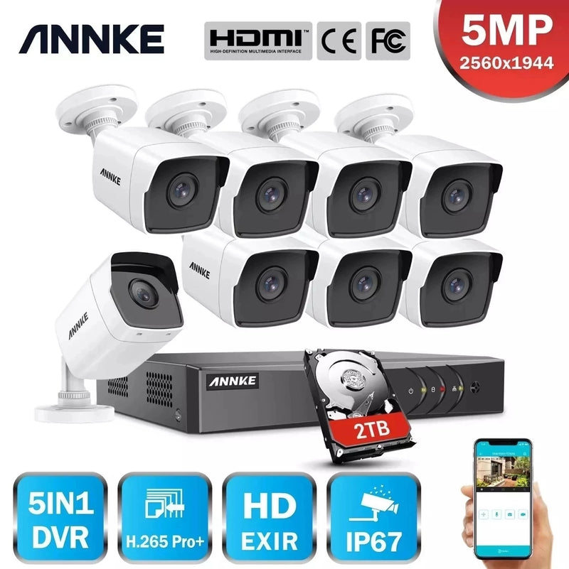 ANNK H.265+ 5MP Lite Ultra HD 8CH DVR CCTV Security System Outdoor 5MP EXIR Night Vision Camera Video Surveillance Kit