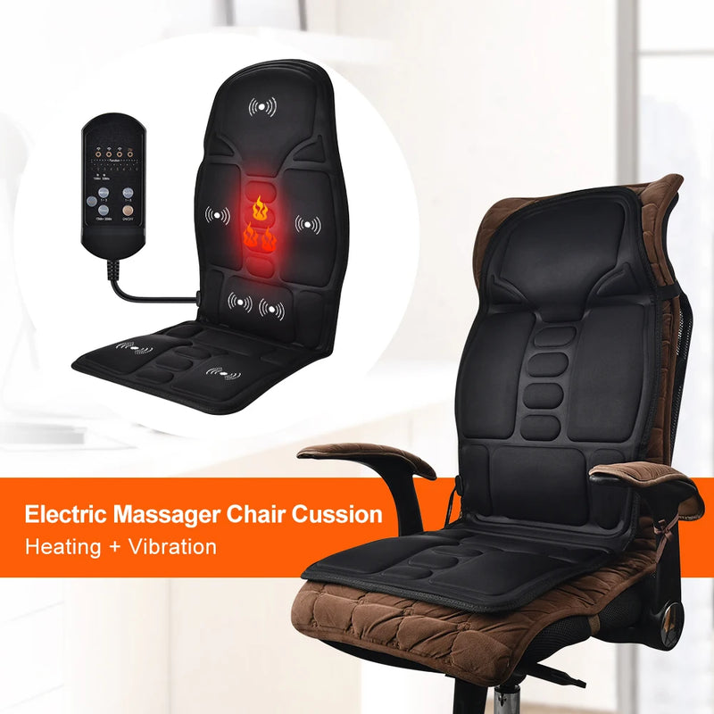 Electric Heating Vibrating Back Massage for Car Chair Office Lumbar Neck Pain Relief Vibration Cushion Shoulder Back Massage Mat