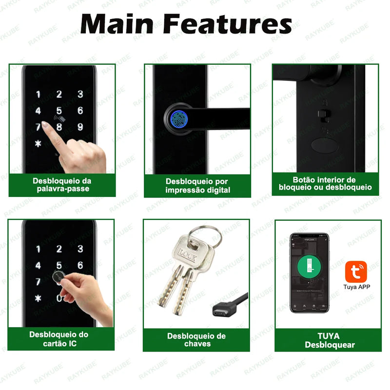 RAYKUBE K8 Free Delivery From Brazil Free Tax Tuya Wifi Smart Door Lock Fingerprint Lock With Longer Larger Handle Panel