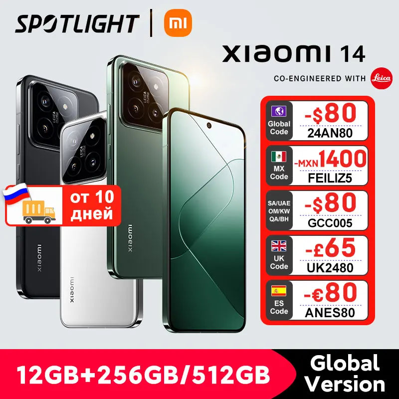 World Premiere Xiaomi 14 Global Version 6.36” AMOLED 120Hz Smartphone Snapdragon 8 Gen 3 Leica Cell Phone (24AN80: $499-$80)