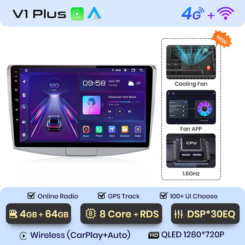 Junsun V1 AI Voice Wireless CarPlay Android Auto Radio for VW Passat B6 B7 CC 2010 - 2015 4G Car Multimedia GPS 2din autoradio