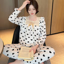 Lady Sweet Style Y2k Cartoon Women's Pajamas Bubble Cotton Bow Square Neck Female Nightgown 2024 Autumn New Youth Chic Sleepwear
