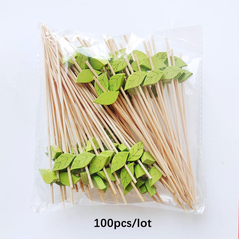 100Pcs 12Cm Disposable Party Tableware Fruit Dessert Sticks Bamboo Skewers Buffet Cupcake Decoration Wedding Supplies