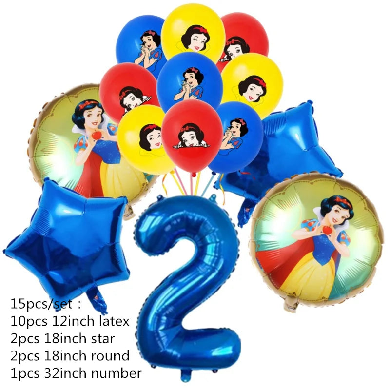 Snow White Birthday Party Set Cup Plate Napkins Tablecloth Cake Topper Balloons Disposable Tableware Baby Shower Supplies