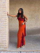 The Suzette | Color-Block Scarf-Collar Maxi Dress