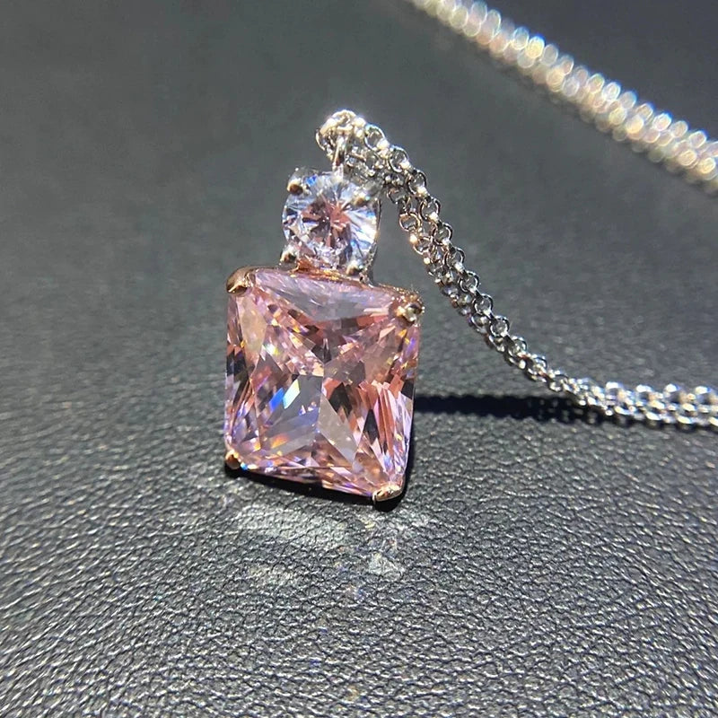Huitan Two-tone Pendant Necklace with Pink Cubic Zirconia Sweet Women's Neck Accessories Wedding Party Luxury Fashion Jewelry