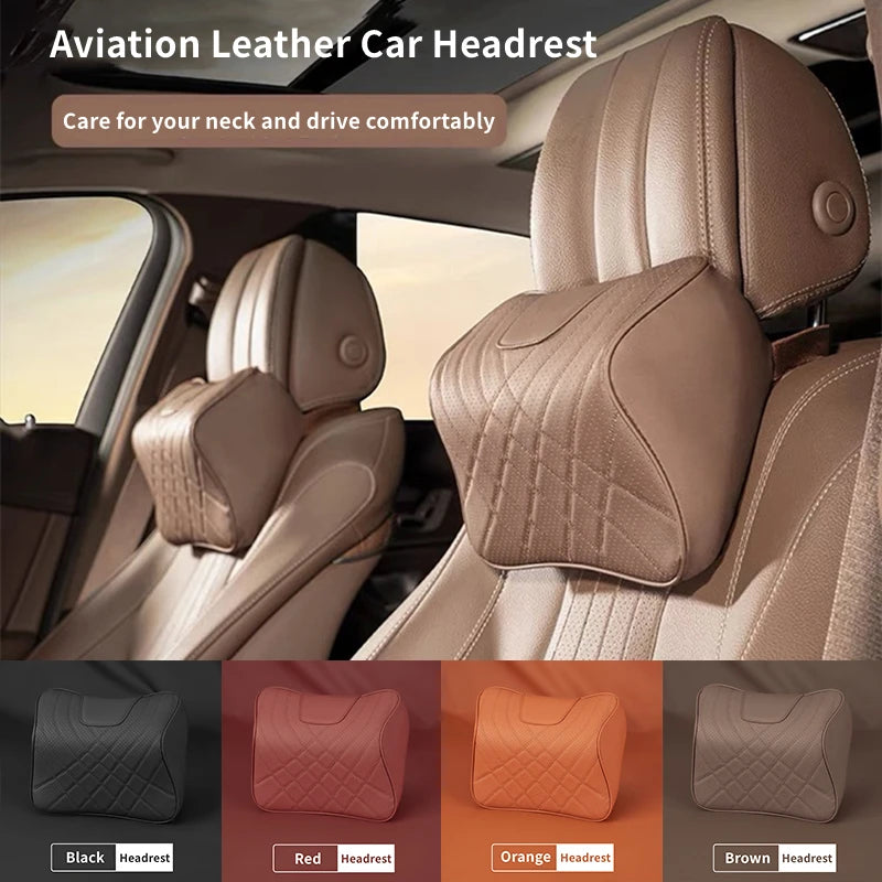 Car Leather Headrest Universal Car Seat Neck Pillow Rest Support Cushion Memory Foam Head Support Rest Protector Car Accessories