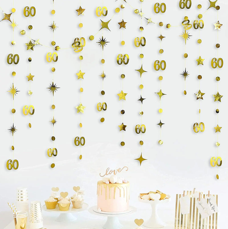 Gold 30th Happy Birthday Party Paper Banners Decorations Number 30 Year Old Circle Dots Twinkle Star Garlands Hanging Backdrops
