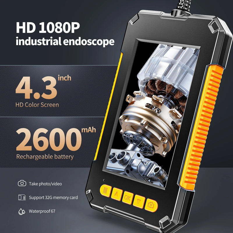 4.3 Inch IPS Screen Industrial Endoscope Camera HD1080P Single & Dual Lens Pipe Inspection Borescope for Checking Car Sewer