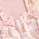 Adorable Toddler Easter Dress with Bunny Print Ruffled Sleeves Matching Headband and Bow Detail - 2 Piece Spring Ensemble