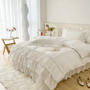 Rüschen-Bettbezug Queen Twin, 100 % gewaschene Mikrofaser, 3-teiliges Bettwäsche-Set, Shabby Chic Bauernhaus Bettbezug Kissenbezüge