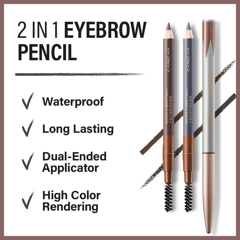 CARSLAN Natural Waterproof Long Lasting Eyebrow Pencil With Eyebrow Brush Sweatproof Eyebrow Tattoo Enhancer Dye Tint Pen Makeup