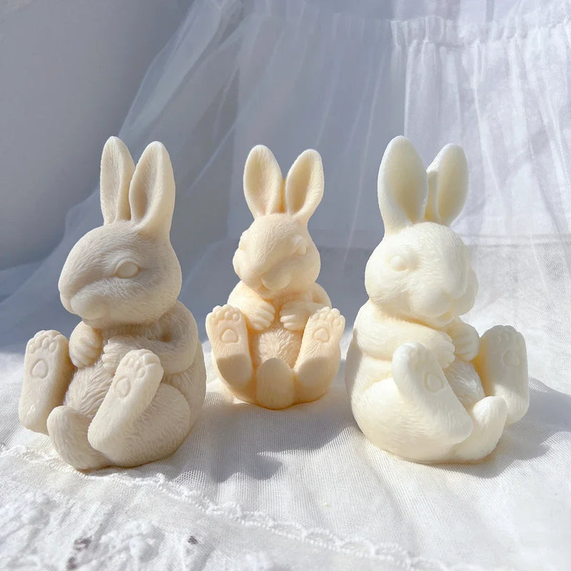 Two Designs Golden Rabbit Silicone Candle Mold Bunny Silicone Mold Sitting Rabbit Animal Soy Wax Mould Resin Easter Home Decor