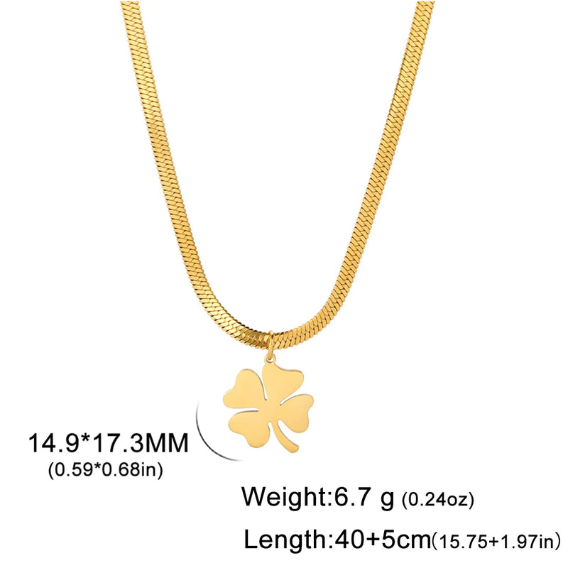Skyrim Four Leaf Clover Women Necklace Stainless Steel Gold Color Snake Chain Choker for Women Girls Fashion Jewelry Wholesale