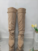 Ladies' Autumn and Winter New Pointed Knee High Women's Boots, Thick High-heeled Long Pants Boots, Fashionable Mid Rise Boots