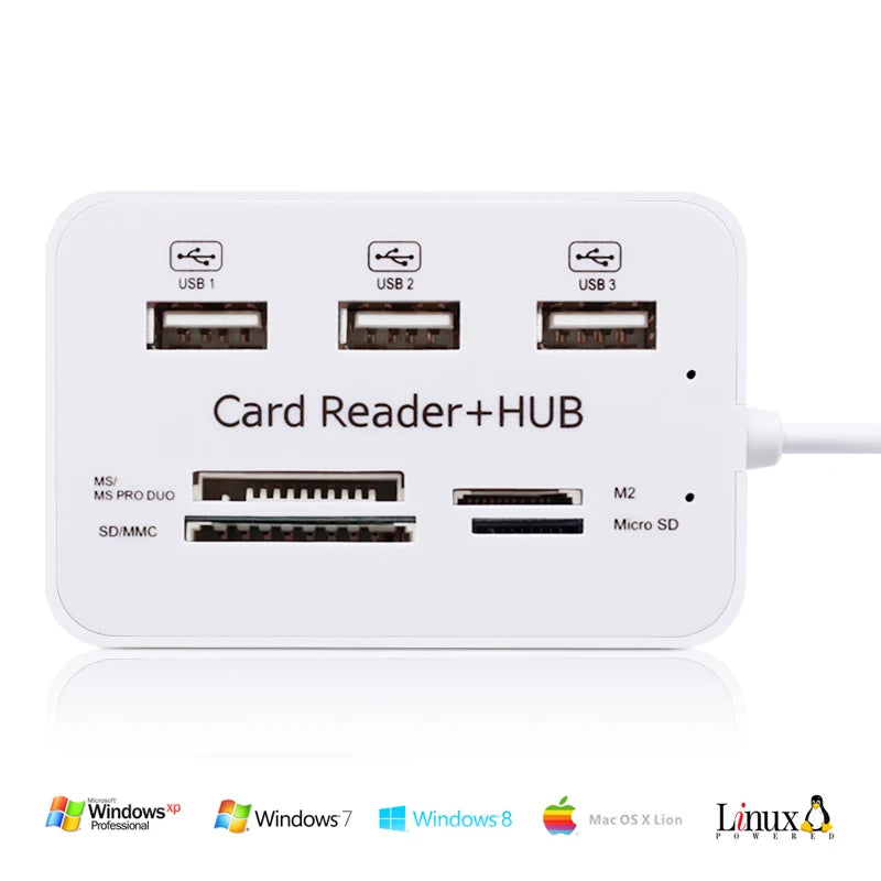 Mini SD TF Card M2 MS Card Reader Multi-function All In One Card Reader 3 Ports USB2.0 Hub USB Splitter For Laptop Desktop