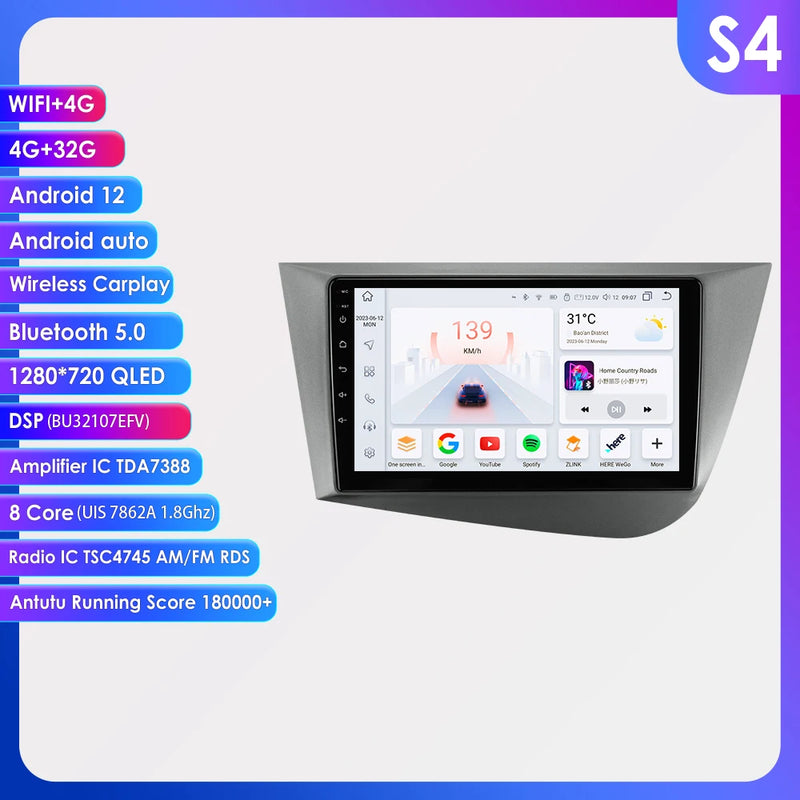 8G 128G Android 12 Mulitmedia player For Seat Leon Mk2 2005-2012 Car radio Stereo Carplay GPS navi Audio 7862 Octa Core headUnit