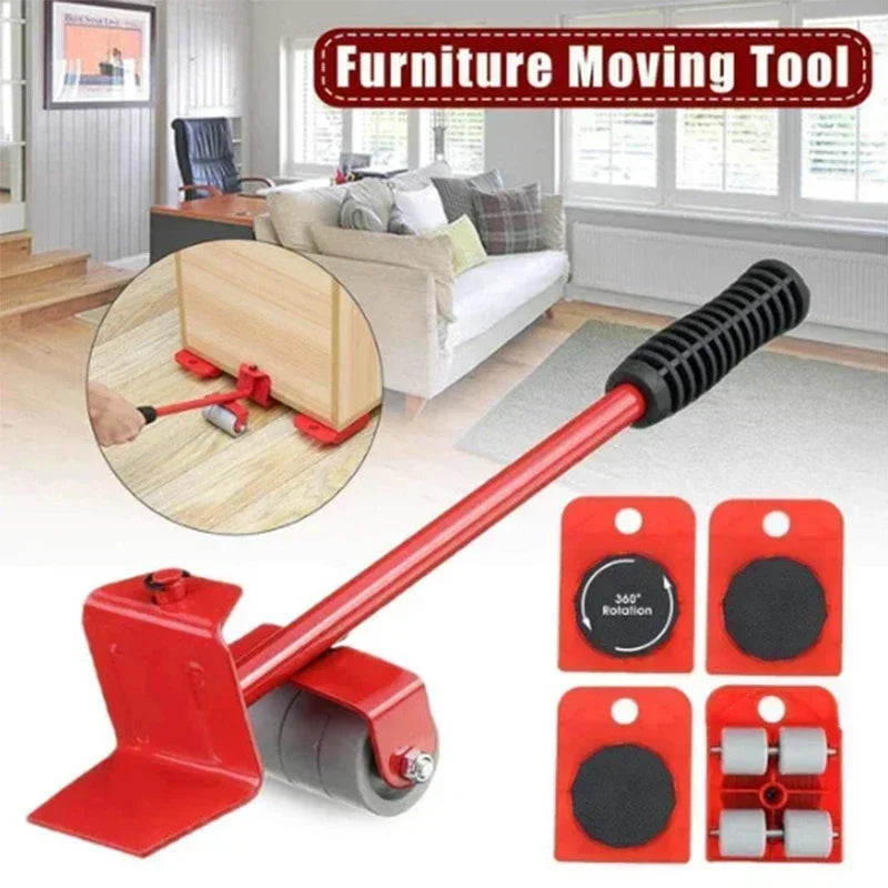 5Pcs/set Furniture Mover Tool Set Heavy Stuffs Moving Roller with Bar Furniture Mover Lifter with Wheel Professional Moving Tool