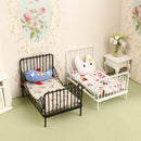 1Set 1:12 Dollhouse Iron European Bed Mini Cradle with Mattress Cushion Ornaments Miniature Furniture Bedroom Decor Toy