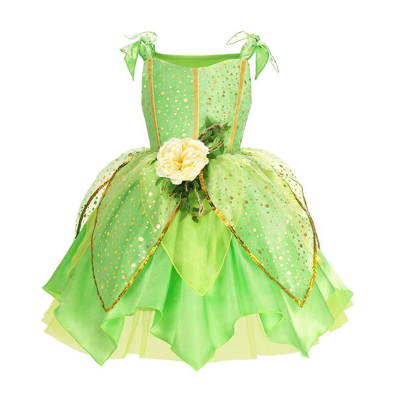 Disney Children Tinker Bell Princess Costume Girl Party Fancy Flower Vestido Christmas Birthday Carnival Dress Up Disguise Frock