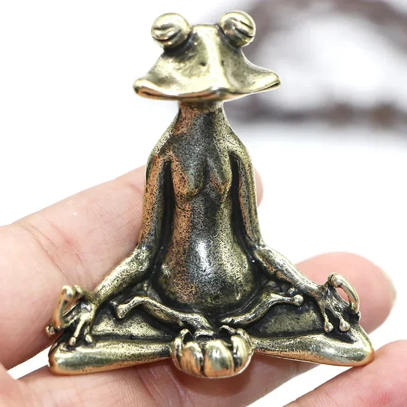 Vintage Brass Meditation Zen Buddhist Frog Statue Trinket Copper Animal Sculpture Incense Burner Home Desk Decoration Tea Pet