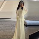 Fashion Flare Sleeve Ruff Long Dress Women Solid O-neck High Waist Slim Pleated Maxi Dresses 2025 Lady Summer Chic Party Robes