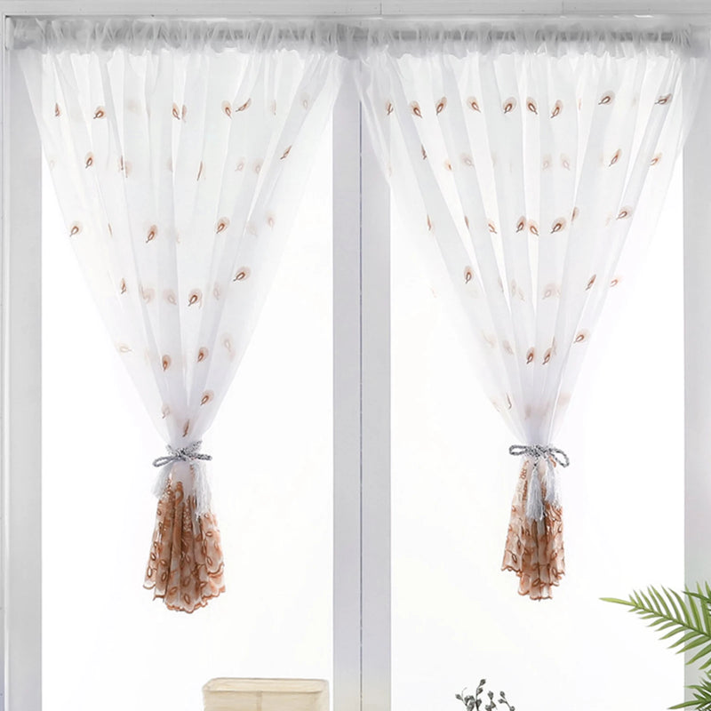 Window Sheer Curtains Rooms Decorations Living Room Bedroom Study Embroidered Craft Curtain Drapes  Coffee 1*1.2m