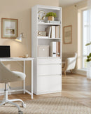 Bookcase, 3 Drawers of Different Sizes, Adjustable Shelves, Height 180 cm, Modern, Space Saving, Snow White