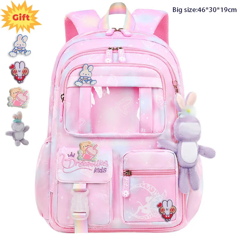 Waterproof Rainbow Schoolbag Student Girls Children's Princess Refrigerator Door Backpack Spine Protector Shoulder Bags Cute