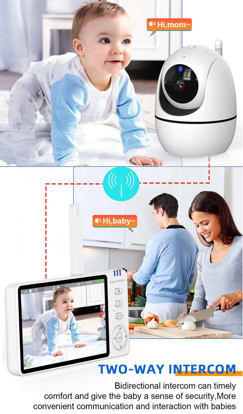 Baby Monitor 2pcs Wireless Indoor PTZ IP Camera 5 Inch Display Screen Security Protection Video Surveillance Thermometer lullaby