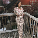 VEITCHE Women's Summer Outfit Casual Leopard Print Long Pant Suit Slim Hoodie Zipper Top High Waist Trousers Set Street Style