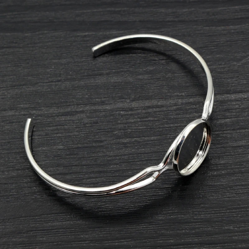 New High Quality 2pcs 16mm Silver Plated Children bracelet Cameo Bangle Base Bracelet Blank Setting Cabochon Cameo N6-28