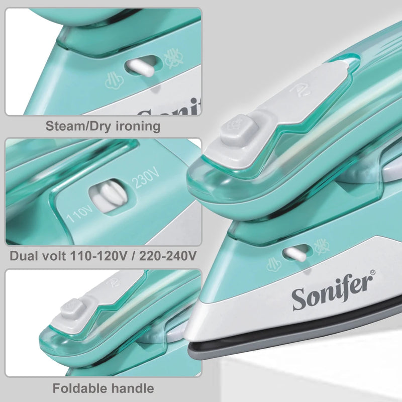 Steam Iron portable Foldable handle 1100W Household Fabric Electric Iron Ceramic soleplate Fast-Heat For Clothes Ironing Sonifer