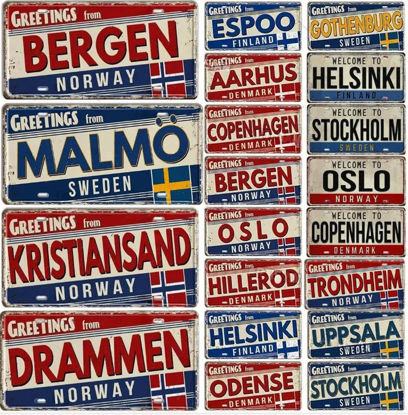 Finland Denmark Norway License Plate Landmark SWEDEN Front Vanity Tag City State Decorative Garage Club Bar Cafe Wall Decor