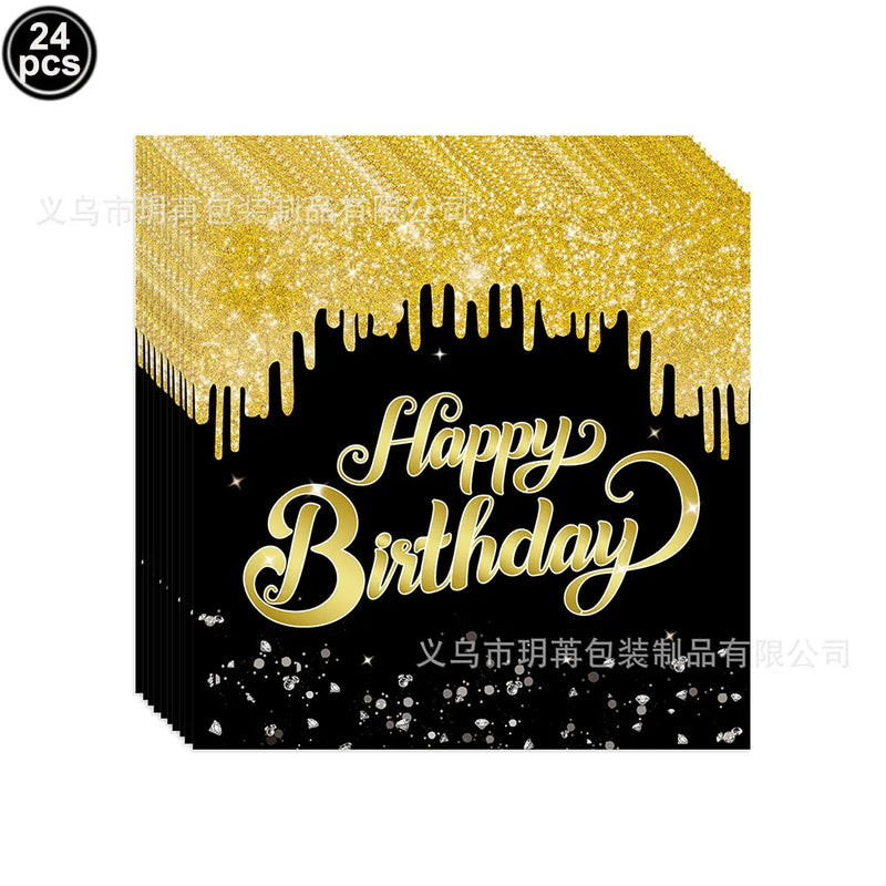 18th Birthday Party Disposable Tableware Plate Cup Napkin Black Gold Party Decorations Birthday Balloon 18 Years Party Supplies