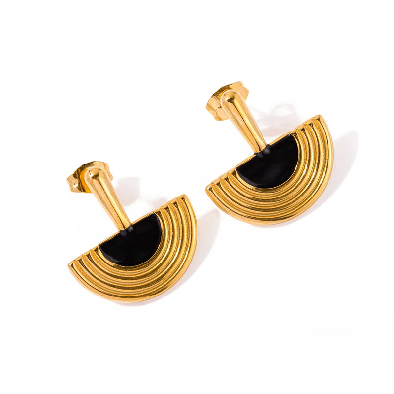 Uworld 18k Gold Color Stainless Steel Classical Egyptian Semicircular Fan-shaped Earrings For Women Bijoux Femme Gala Gift